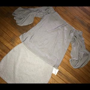 2piece Boho Style Blouse & mini grey skirt large